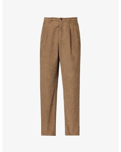 Sunspel Pleated Tapered-leg Mid-rise Cotton-corduroy Pants - Natural