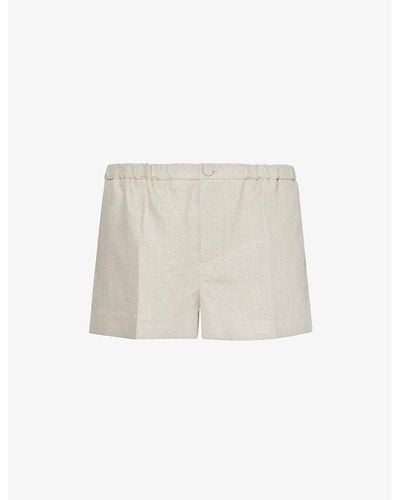 Valentino Garavani Woven-texture Mid-rise Linen Shorts - White