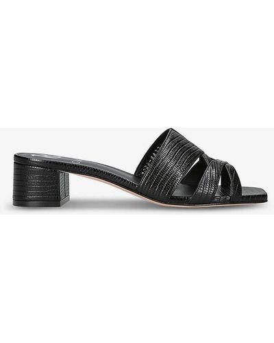 Gina Square-toe Embossed-leather Sandals - Black