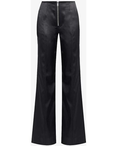 Ganni Satin-texture Straight-leg High-rise Stretch Recycled-polyester Trousers - Blue