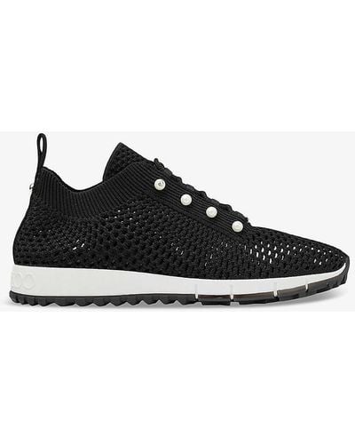 Jimmy Choo Veles Pearl-embellished Knitted Low-top Trainers 7. - Black