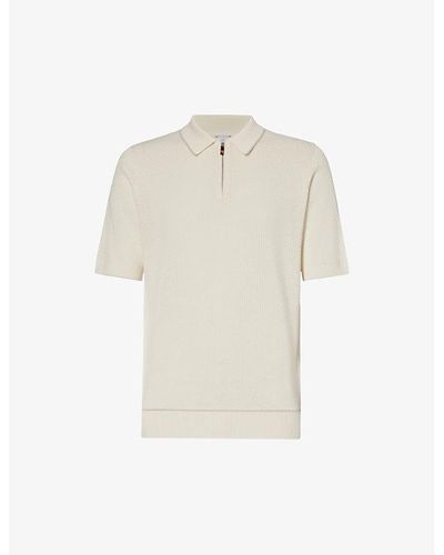 Eleventy Zip-neck Regular-fit Cotton-knit Polo Shirt X - White