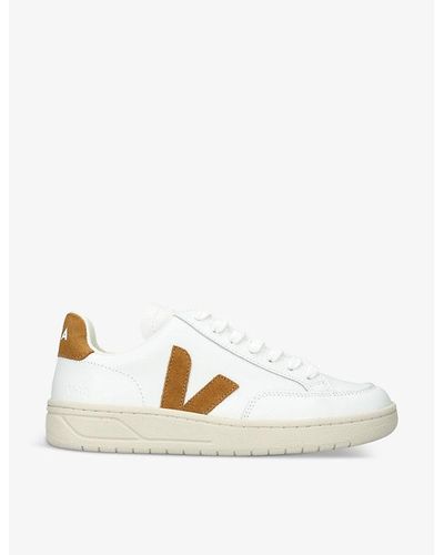Veja V-12 Logo-embroidered Low-top Leather Trainers - Metallic