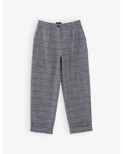 IKKS Checked Wide-leg Stretch-woven Pants - Gray