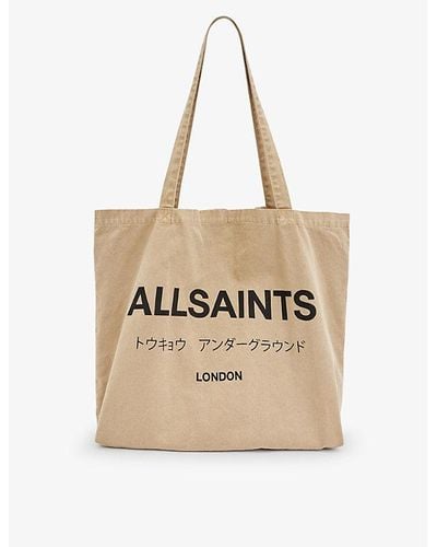 AllSaints Underground Logo Text-print Cotton Tote Bag - Natural