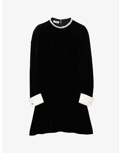 Sandro Serena Bead-embellished Velvet Mini Dress - Black