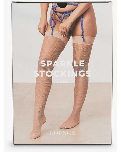 Lounge Underwear Sparkle Rhinestone-embellished Stretch-woven Fishnet Stockings - Pink