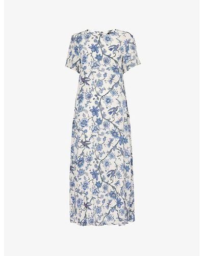 Weekend by Maxmara Floral-print Relaxed-fit Silk-crepe Midi Dress - Blue