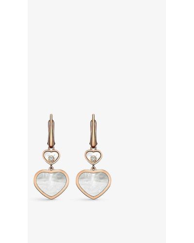Chopard Happy Hearts 18ct Rose-gold, 0.10ct Diamond And Mother-of-pearl Earrings - White