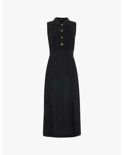 Whistles Molly Slit-detail Sleeveless Linen Midi Dress - Black