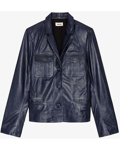 Zadig & Voltaire Liams Patch-pocket Leather Jacket - Blue