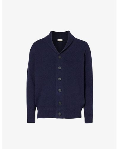 John Smedley Shawl-lapel Relaxed-fit Cashmere And Wool-blend Cardigan - Blue