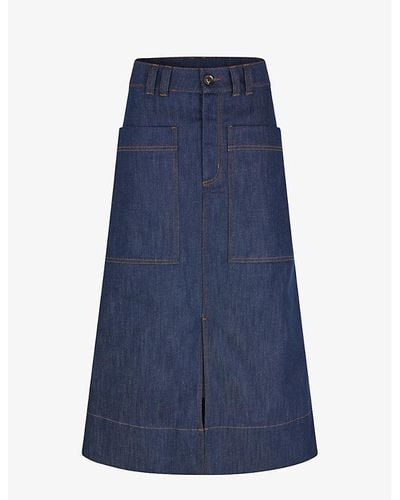 Soeur Volos Pocket-embellished Stretch-denim Maxi Skirt - Blue