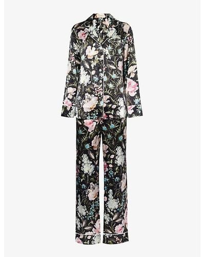 Olivia Von Halle Lila Floral-print Silk Pajama Set - White