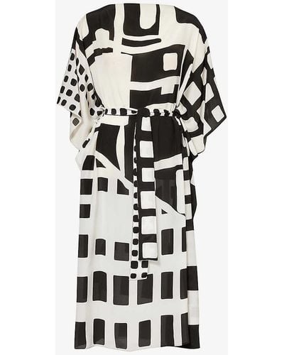 Max Mara Rossana Geometric-pattern Silk Maxi Dress - White