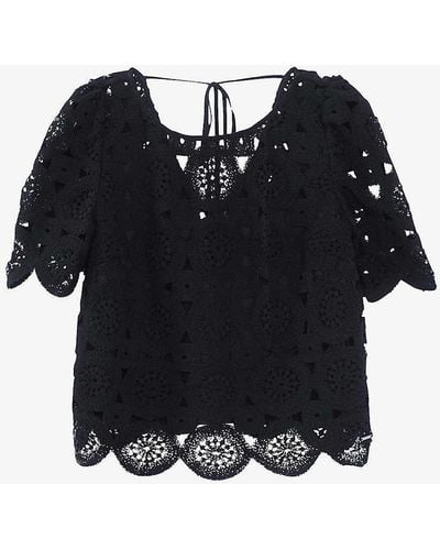 IKKS Crochet-pattern Cotton Top - Black
