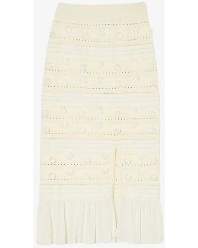 Sandro Pom-pom Embellished Stretch-knit Midi Skirt - White