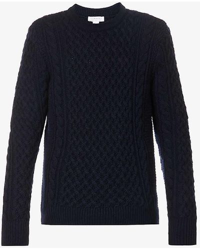 Sunspel Cable-knit Regular-fit Wool Jumper - Blue