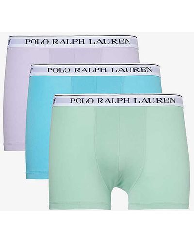 Polo Ralph Lauren Branded-waistband Mid-rise Pack Of Three Stretch-cotton Trunks - Blue