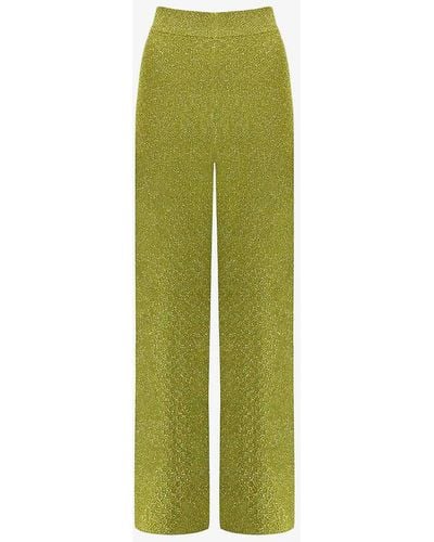 Ro&zo Wide-leg High-rise Metallic-knit Trousers - Green