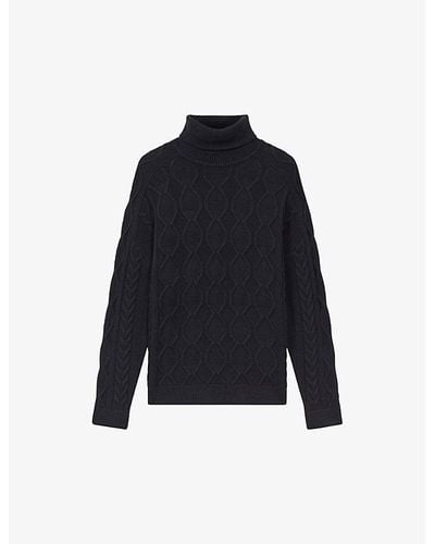 Reiss Alston Roll-neck Cable-knit Wool-blend Sweater - Blue