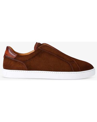 Magnanni Laceless Panelled Suede Low-top Trainers - Brown