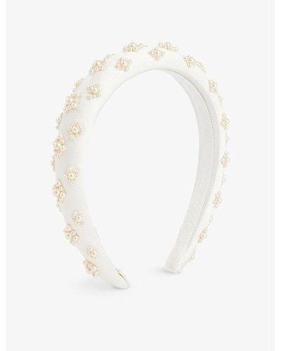 Jennifer Behr Margot Pearl-embellished Silk Headband - White