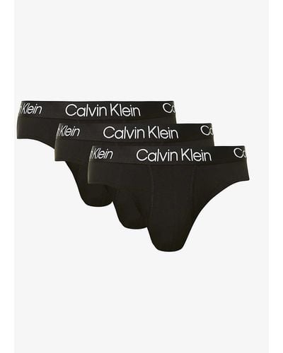 Calvin Klein Branded-waistband Pack Of Three Stretch-cotton Brief - Black