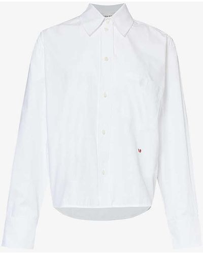 Victoria Beckham Brand-embroidered Patch-pocket Cotton-poplin Shirt - White
