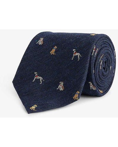 Paul Smith Dog-embroidered Silk-blend Tie - Blue