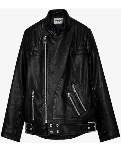 Zadig & Voltaire Liliam Zadig-embroidered Leather Biker Jacket - Black