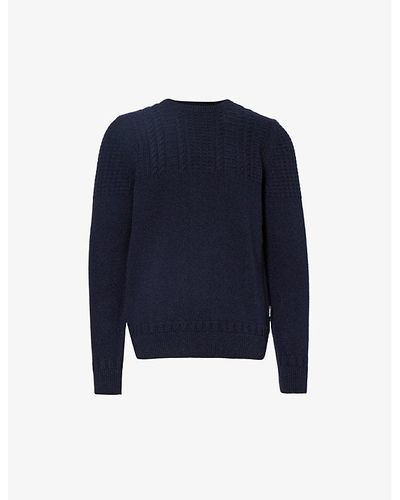 Barbour Contrast-knit Crewneck Wool-blend Sweater Xx - Blue