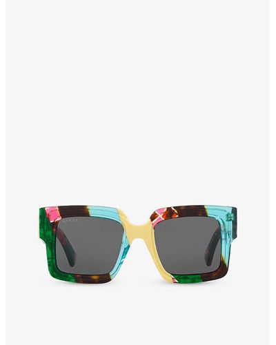 Gucci Gc002054 gg1307s Rectangle-frame Tortoiseshell Acetate Sunglasses - Green