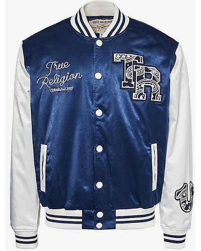 True Religion Good Life Souvenir Brand-embroidered Satin Jacket - Blue