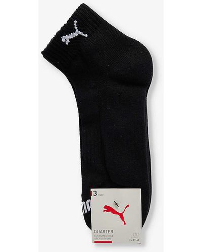 PUMA Branded Ankle-length Pack Of Three Cotton-blend Socks - Black