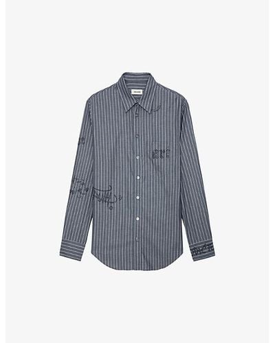 Zadig & Voltaire Taskiz Diamante-logo Stripe Organic-cotton Shirt - Blue