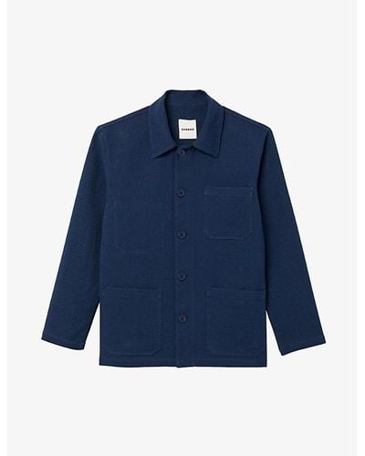 Sandro Straight-fit Patch-pocket Cotton-twill Jacket - Blue
