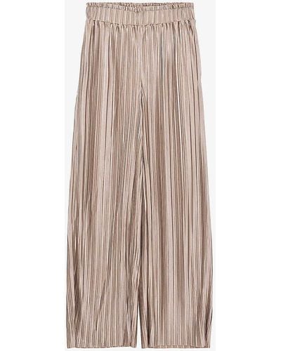 IKKS Metallic-pleated Wide-leg Mid-rise Recycled-polyester Trousers - Natural