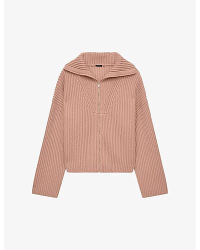 JOSEPH Ribbed-texture Relaxed-fit Wool Cardigan - Pink