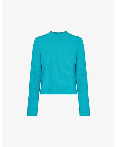 Whistles Fluted-sleeved Ribbed Knitted Sweater - Blue