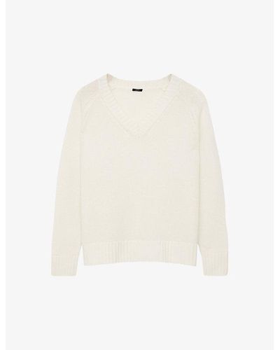 JOSEPH V-neck Wide-rib Cashmere Sweater X - White