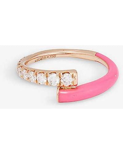 Melissa Kaye Lola 18ct Yellow-gold, 0.29ct Brilliant-cut Diamond And Enamel Ring - Pink