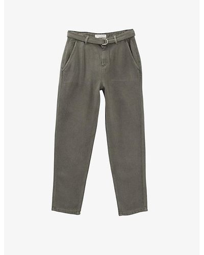 IKKS baggy Buckle-belt Tapered-leg Mid-rise Jeans - Gray