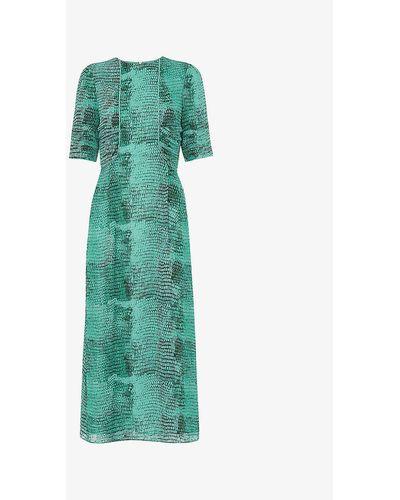 Whistles Dobby Snake-print Chiffon Maxi Dress - Green