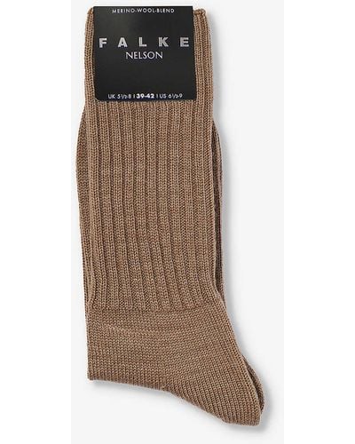FALKE Nelson Calf-length Ribbed Knitted Socks - Brown