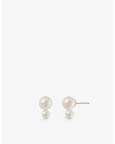 Mizuki Sea Of Beauty Medium 14ct Yellow-gold And Pearl Stud Earrings - White