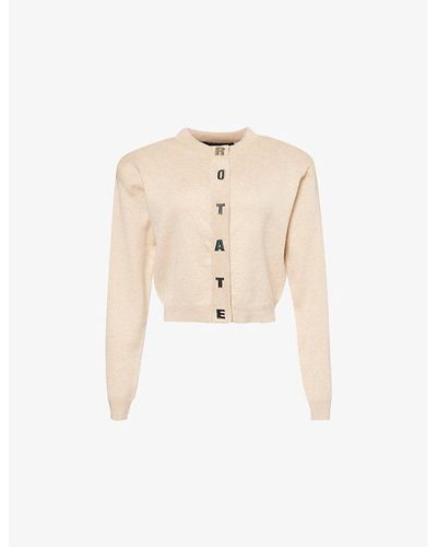 ROTATE BIRGER CHRISTENSEN Branded-button Long-sleeve Cotton And Cashmere-blend Cardigan - Natural