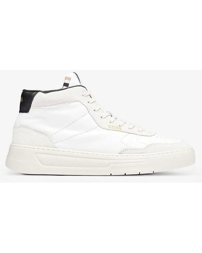 BOSS by HUGO BOSS Logo-printed Chunky-sole Leather High-top Trainers - Natural