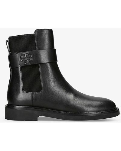 Tory Burch Double T Leather Chelsea Boots - Black