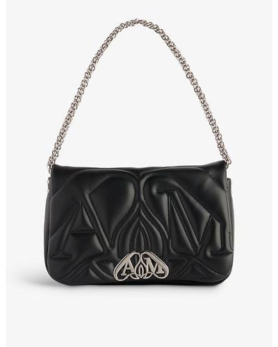 Alexander McQueen Seal Embroidered-leather Cross-body Bag - Black